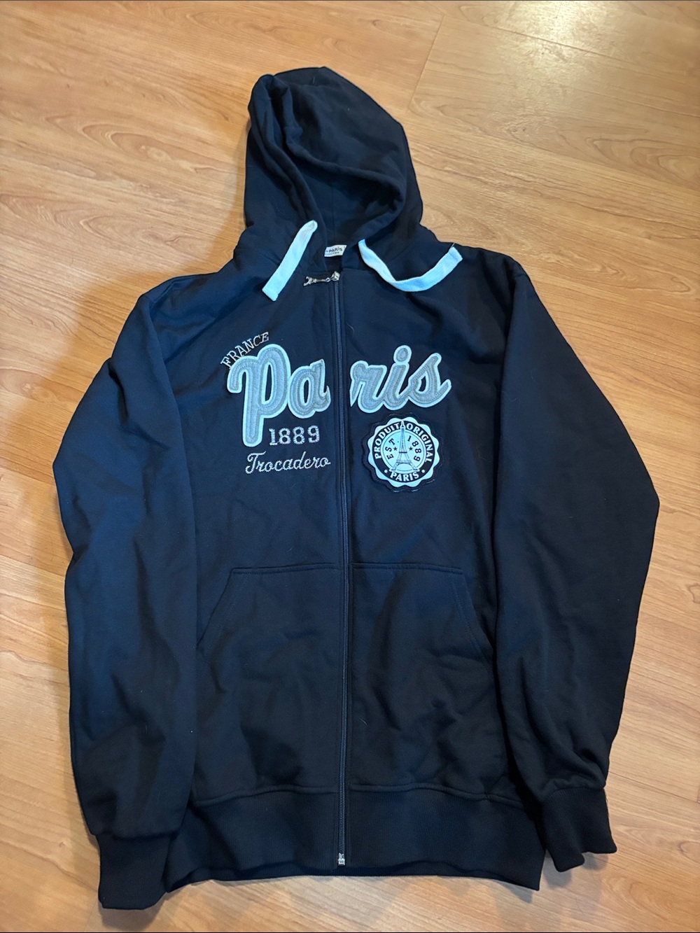 Navy Paris Graphic Zip-Up Hoodie